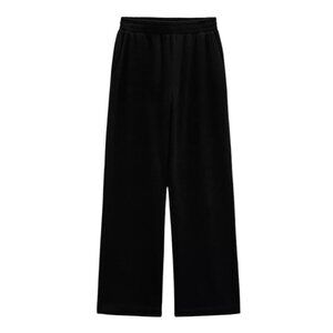 Zara Cotton Wide Leg Pants Sz.XL Black Elastic Waist High Rise Stretch Casual